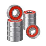 Rybtd 10 PCS Ball Bearings Frictionless Color Miniature Metal Bearings ABEC-9 608 2RS Couble Shielded Bearings Stainless Steel Bearings for Long Skateboards Four-wheel Skates Wheels（Red）