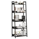 Mafalion Ladder Shelf Bamboo 5 Tier Ladder Bookshelf for Living Room, Bedroom, Industrial Style, Rustic and Black