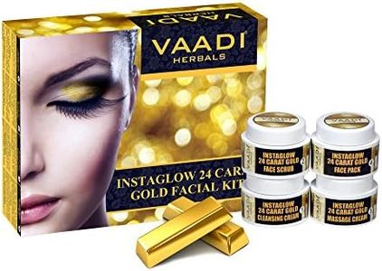 Vaadi Herbals Organic Facial Kit (cleansing Cream + Face Scrub + Massage Cream + Face Pack ) - Gold Facial Kit 24 Carat Gold Leaves, Marigold Wheatgerm Oil And Lemon Peel Extract - Anti Aging Skin Care Acne Kit- Reduce Wrinkles Under Eye Dark Circles - Sulfate Free - For Men Women All Skin Types - 70 Gms