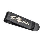 Personalized Two Tone Asian Style Black Grey Slender Strong Dragon Men Money Clip Card Holder Gift Father Laser Etched Black IP Stainless Steel Customizable