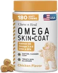 Salmon Oil for Dogs - 180 Soft Chew Omega Treats for Skin and Coat - Fish Oil Blend of Essential Fatty Acids, Omega 3 and 6, Vitamins, Antioxidants and Minerals - Made in USA