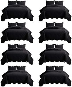 MOONLIGHT20015 8 Pack Quilt King Size Bedding (106" x 96") - Bulk Wholesale for Hotels, Guest Bedroom & Airbnbs - Lightweight Microfiber Reversible Floral Embossed Quilts Bedspreads (Black)