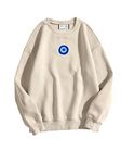 SXV 'Frog & Mushroom’ Printed Cool Aesthetic Drop Shoulder Oversized Baggy Sweatshirt (in, Alpha, L, Regular, Beige)