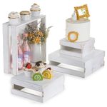 NUPTIO Cake Stand Display Pedestal: Set of 4 Cupcake Holder Wooden Afternoon Tea Square White Vintage Dessert Riser Table Counter Organizer Sweet for Wedding Christmas Birthday Party 16/21/26/31cm