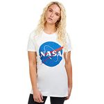 Nasa Women's CIRCLE LOGO Regular Fit Crew Neck Short Sleeve T - Shirt, White (White White), 8 (Manufacturer Size:Small)