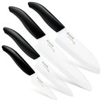 Kyocera Advanced Ceramic Revolution 4-Piece Knife Set: Includes 7" Chef's, 5.5" Santoku, 4.5" Utility and 3" Paring-Black Handle with Blades