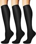 Compression Socks for Women & Men Circulation 15-20 mmHg (3 Pairs) -Best for Medical Nursing Running Travel Knee High Socks (Black, Small-Medium)