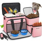 6 Set Dog Travel Bag, Large Pet Travel Kit for Supplies Includes 2 Food Containers, 1 Travel Organizer for Dogs, 2 Collapsible Bowls, 1 Treat Pouch, Dog Mom Gifts for Women, Pink