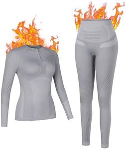 ATTRACO Half Zip Thermal Underwear for Women Skiing Seamless Long Johns Thermal Suit Grey XL