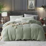 YASMENG Fluffy Velvet Duvet Cover Set Sage Green Queen Size Fall Winter Soft Warm Flannel Comforter Cover Light Green 90" x 90" Luxury Cozy Plush Fleece Full Reversible Bedding Duvet Cover Set 3pcs