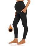 Foucome Women's Maternity Fleece Lined Leggings with Pockets Over The Belly Pregnancy Winter Warm Workout Yoga Pants (Black, L)