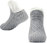 Slipper Socks for Women Men Warm Holding Sock Non Slip Knitted Thick Lined Cosy Winter Fluffy Bed Slippers Suitable for Indoor Home House Floor Grey