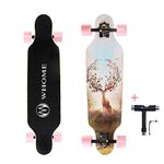 WHOME Longboard Skateboard - 31" Small Long Boards for Adults/Kids Teenagers/Girls Beginners/Boys Pro Cruiser Dancing Longboards with T-Tool (Deer Bird)