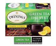 Twinings Green Tea and Lemon Individually Wrapped Tea Bags | Fresh & Uplifting | 20 Count (Pack of 6)