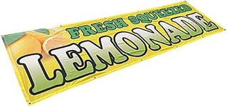 4 Less Co 2x10 Feet FRESH SQUEEZED LEMONADE Vinyl Alternative Banner With Grommets Fabric Polyester Sign yb