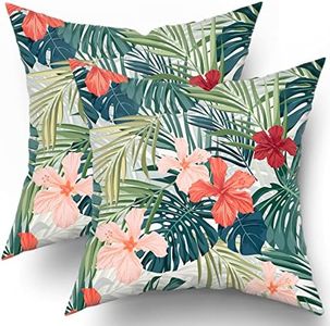 Summer Tropical Leaves Pillow Covers 18x18 Set of 2, Monstera Palm Leaf Flower Pillow Cushion Cases, Green Plant Hawaiian Pink Red Floral Throw Pillows Cover Decor Gifts for Bed Couch Sofa Living Room