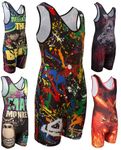 KO Sports Gear - Unisex Wrestling Singlet, Comfortable & Breathable, 4 Way Stretch, Gymnastics, Running, Weightlifting (Paint Splatter, Adult Large)