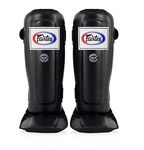 Fairtex SP3 Muay Thai Shin Guards for Men, Women, Kids | MMA Training, Soccer, Kickboxing | Premium, Lightweight & Durable |Avoid shin splints During Training, Sparring - Large, Black