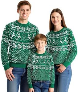 Winging Day Family Matching Christmas Reindeer Green Pullover Sweater Outfits for Kids Size X-Large