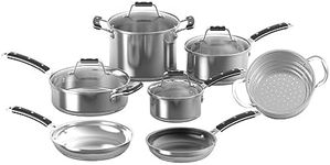 Cuisinart Heritage Stainless Steel Collection of Induction-Ready 11-Piece Set of 1.5 qt and 3 qt. Saucepans, 3.5 qt Sauté Pan, 6 qt. Stockpot, 8-Inch and 10-Inch Skillets, Covers, and Steamer Insert