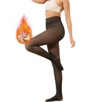 FF Comfortable Thermal Leggings for Women, Thick Warm Fleece Lined Translucent Tights, Slim Fit High Waisted Gym & Yoga Pant for Winter (Waist Size: 26 to 28 Inch Stretchable) - Small