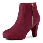 Allegra K Women's Side Zip Low Platform Chunky Heel Burgundy Ankle Booties 7.5 M US