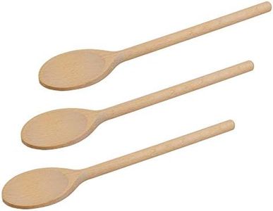 10 Inch Long Wooden Spoons for Cooking - Oval Wood Mixing Spoons for Baking, Cooking, Stirring - Sauce Spoons Made of Natural Beechwood - Set of 3