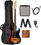 Fender Squier Affinity Precision Bass PJ - 3-Color Sunburst Bundle with Rumble 15 Amplifier, Instrument Cable, Gig Bag, Tuner, Strap, and Austin Bazaar Instructional DVD