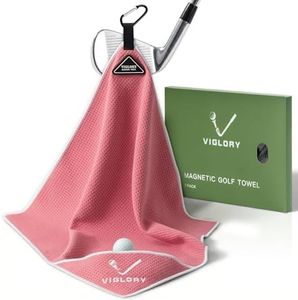 VIGLORY Magnetic Golf Towel 18"x18" with Cleaning Pocket, No-Bend Back Saver Design, Ultra Absorbent Waffle Microfiber Club Ball Cleaner, Golf Accessories and Gifts for Men Women (Pink)