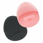 Manmihealth Soft Silicone Face Scrubber Exfoliator 2 Pack,Silicone Handheld Manual Facial Cleansing Brush, Face Washing Pad for Pore Cleansing Blackhead Removing Massaging (Black+Pink)