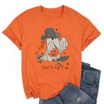 SUPEYA Women Halloween No Diggity Bout to Bag It up T Shirt Retro Skateboarding Ghost Graphic Tee Oversized Vacation Tshirt Orange