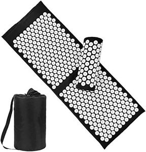 Yoga Acupressure Mat and Pillow Set with Bag - Larger Size 49.2 X 16.9 inch Massage Acupuncture Mat - Naturally Relax Back, Neck and Feet Muscles - Stress and Pain Relief (Black)