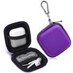 Earbud Case, Cridoz Square Earphone Headphone Case Hard Earbud Holder with Stainless Steel Carabiner Cell Phone Accessories Organizer Mini Earbud Pouch for Earbuds, SD Memory Card(Purple)