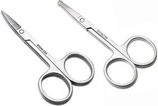 TAVVKE 2 Pack Facial Grooming & Nose Hair Scissors - 1 Curved Blade Tip & 1 Safety Blunt Rounded Tip - Perfect Facial Set For Trimming Moustache, Beard, Nose, Ears, Eyebrow (Silver)