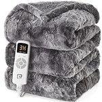EHEYCIGA Electric Heated Blanket Throw Faux Fur, 10 Hours Auto Shut Off 6 Heating Levels Heating Blanket Throw, Soft Warm Heated Blanket Fast Heating Grey, Faux Fur & Sherpa