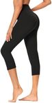 GAYHAY High Waisted Capri Leggings for Women - Soft Slim Yoga Pants for Running Cycling Workout B-Black