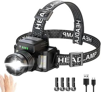 PEAKRO Linterna Frontal LED Recargable, Alta Potencia 50000 Lumen 6 Modos, Sensor y Luz Roja Azul, Frontal LED Recargable USB, Linterna Cabeza Ajustable IP65 Impermeable para Campeggio Senderismo