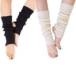 YUANQIAN Women Winter Extra Soft Long Legwarmer Warmer Knitted Stirrup Leg Warmers for Yoga Ballet Dance, Black&white, Length 43cm