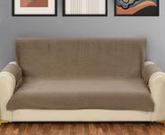 Yellow Weaves 3 Seater Box Design Quilted Velvet Sofa Cover Protector, 1 Piece, Greyish Brown