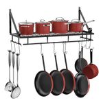 XEMQENER Wall Hanging Pan Pot Rack with 10pcs Removable Hooks, Wall Shelf with Towel Bar, Kitchen Bathroom Utensils Organizer, Hanging Shelving (60 * 24 * 25cm)