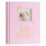 Lanpn Hello Baby Memory Book, First 5 Year Keepsake with DIY Window, Linen Baby Journal Memories Scrapbook Photo Book, Newborn Milestone Album for Boy Girl New Parents (Pink, 154 Pages)