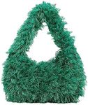 Verdusa Women's Faux Fur Fuzzy Hobo Bag Furry Handbag Purse Green one-size