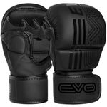 EVO Fitness MMA Gloves Men Women Leather Sparring Karate Grappling Muay Thai Gloves Martial Arts Training UFC Cage Fighting Gloves Boxing Combat Sports Punching Mitts Kickboxing (All Black, Large)