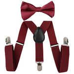 SEVENHEAD Wine Red Child Kids Suspenders Bowtie Set Adjustable Suspender Set Elastic Y-Back Design with Strong Metal Clips for Boys and Girls