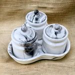 NEELAYA Pickle, Achar, Chutney Serving Ceramic White Jars, Condiment (Set of 3) With Tray | Microwave and Dishwasher Safe | Best for Dining Table Use (Ceramic, White)