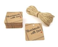 TOWNBUS Handmade with Love Craft Brown Hang Tags with String for Party & Celebration | Return Gift Kraft Tags with Jute Rope | Thread | D2-300 Nos