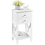 Yaheetech White Bedside Table, X-shaped Tall Bedside Cabinet Nightstand with 2 Drawers and Shelf, Telephone Table Sofa Side End Table for Bedroom Living Room Small Space, 40×30×70cm