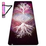 𝑯𝑰𝑮𝑯𝑻𝑶𝑷 Suede TPE Yoga Mat, Tree-of-Life/Root Chakra, Extra Thick 1/4" (6mm), Non Slip, With Carrying Strap, for Yoga, Hot Yoga and Meditation.