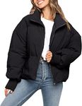 ZESICA Women's Winter Warm Long Sleeve Zip Up Drawstring Baggy Cropped Puffer Down Jacket Coat Outerwear, Black, Large