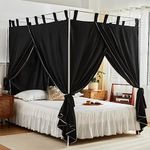 AIKASY Black Canopy Bed Curtains with Top Ties and Tie Backs for Bedroom Decoration - Queen Size Bed Curtains with Windproof and Lightproof Features